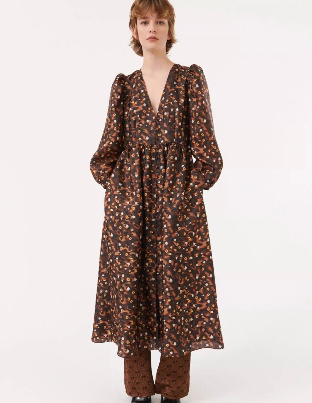 Baum Und Pferdgarten Asana Midi Dress in Cheetah Garden Floral EU 42 US 12 NWOT